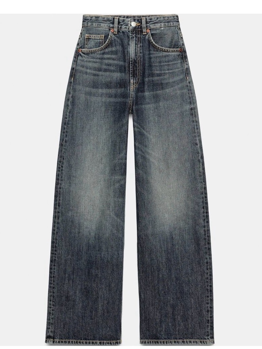 NWT Zara Extra Wide-Leg High-Rise Jeans in Washed Dark Indigo